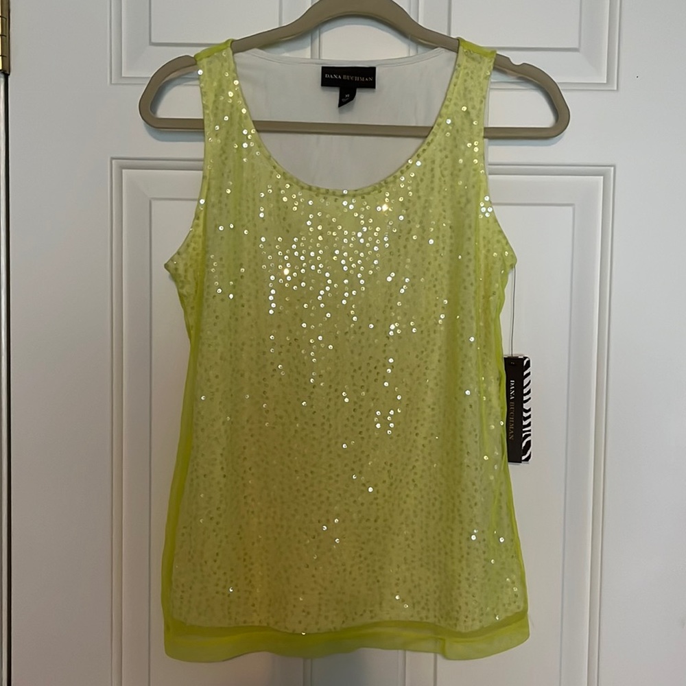Dana Buchman Yellow Sequin Sleeveless Top XS